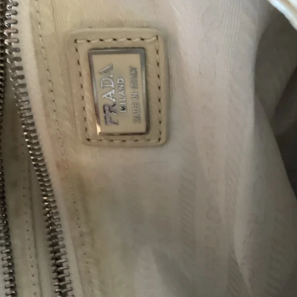 Prada Ivory Leather Shoulder Bag with Silver Buckles - Picture 10 of 15